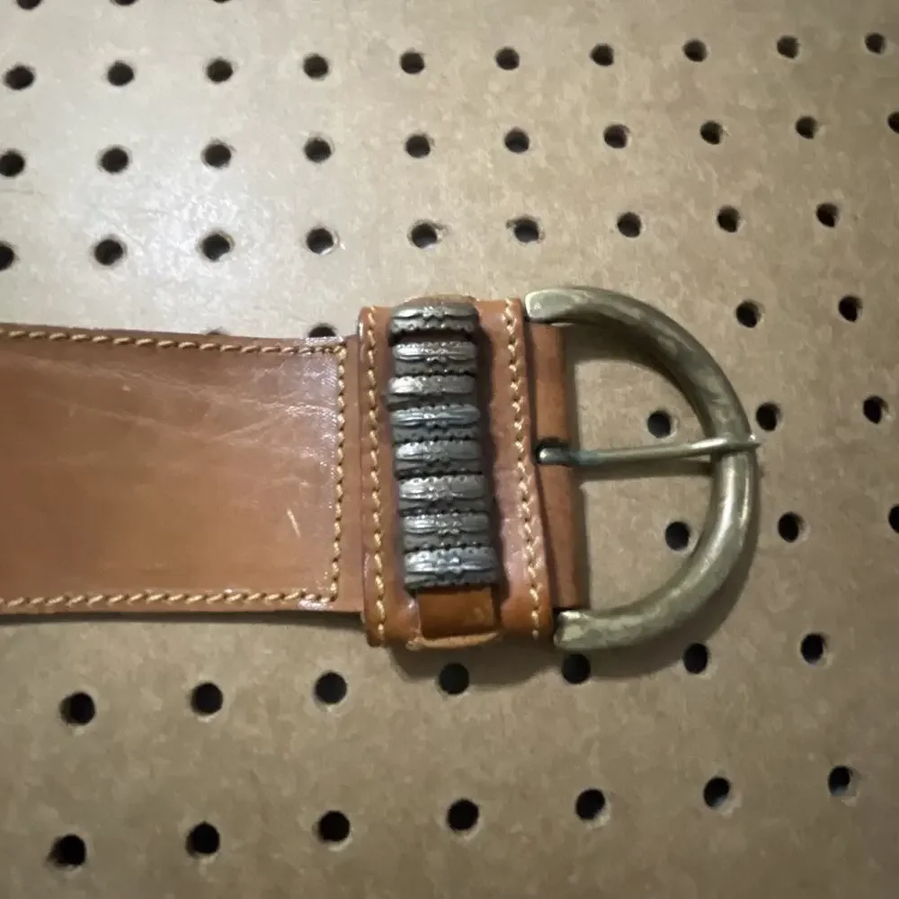 Vintage Handmade Leather Belt Brown Tooled Weightlifting Western Metal Girth